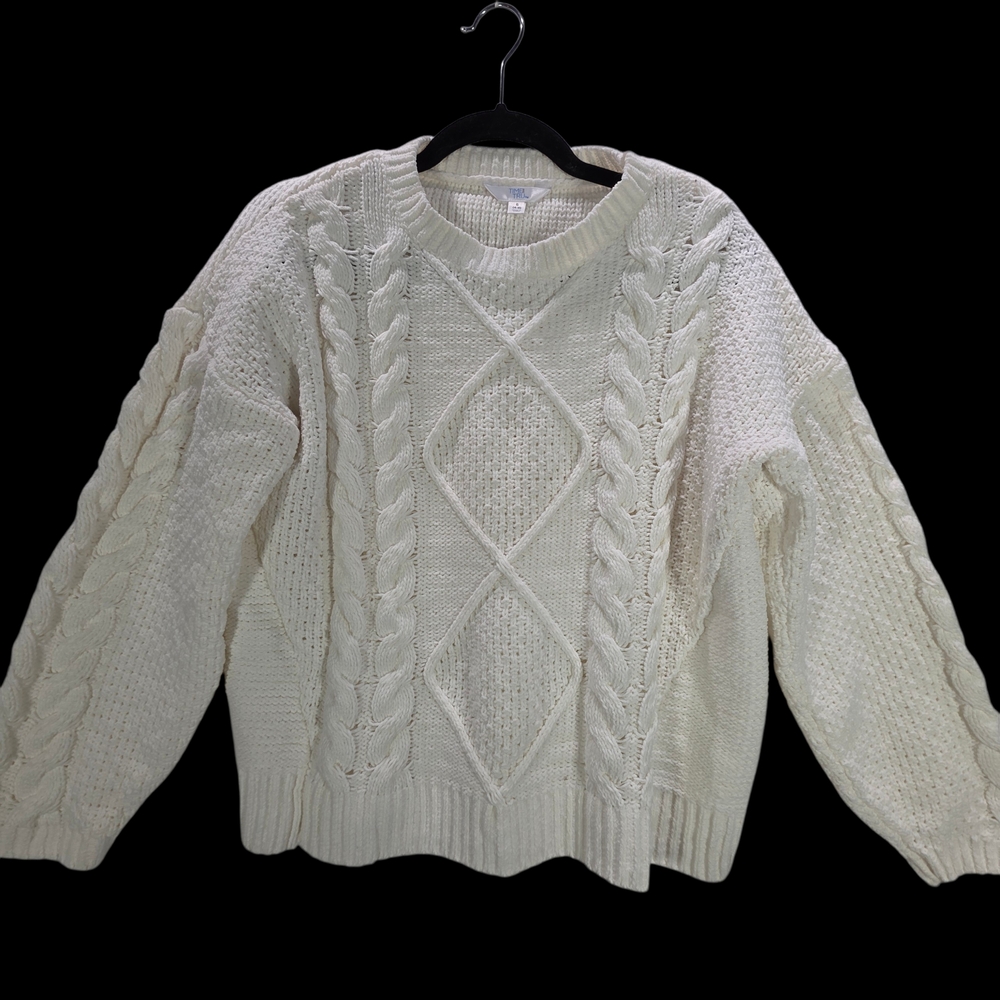 Cable Knit Crop Sweater - White Size Small